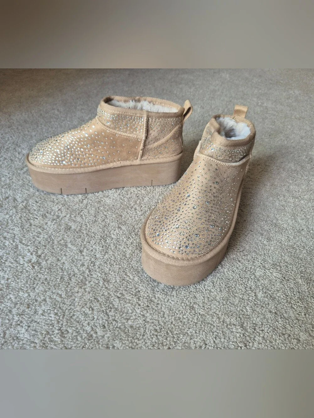 Rock & Candy Tan Crystal Platform Ankle Booties